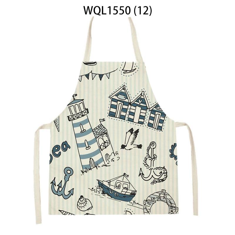 Lovely Seagull Lighthouse Patttern Sailboat Aprons Adult Kids Kitchen Aprons for Home Cooking Baking Cleaning Tool Adult Bibs