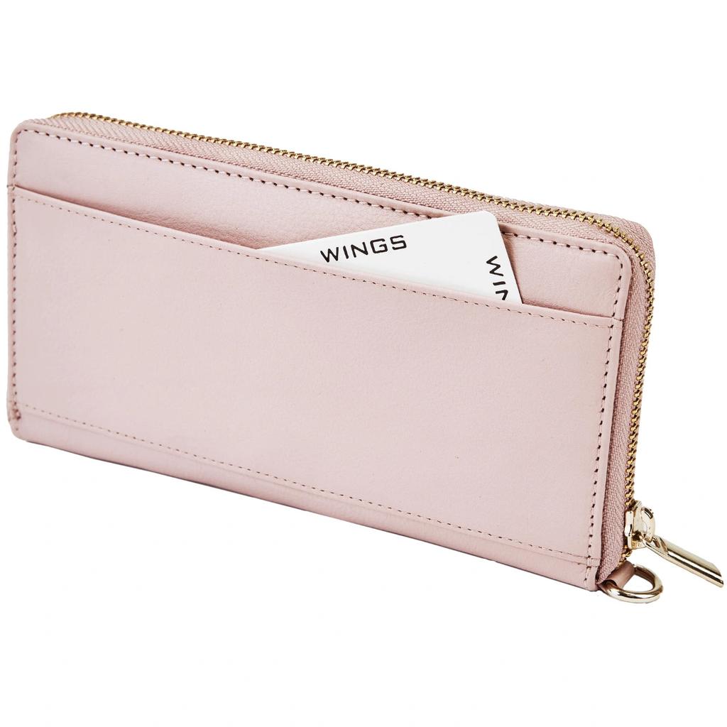 Women' Leather Wallet with Wings Pink Wrist Strap