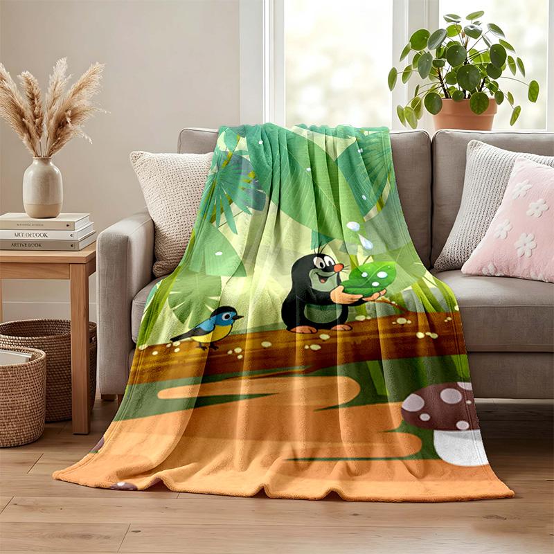 Cartoon Mole Blanket Flannel Blanket Soft Cozy Plush Throw for Sofa Bed Lightweight Home Decoration