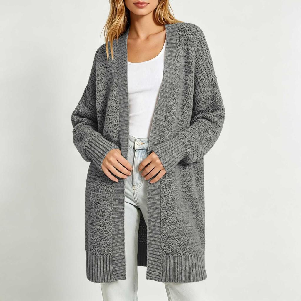 Women's V-Neck Long Sleeve Knit Cardigan Loose Fit Casual Outerwear for Everyday Wear