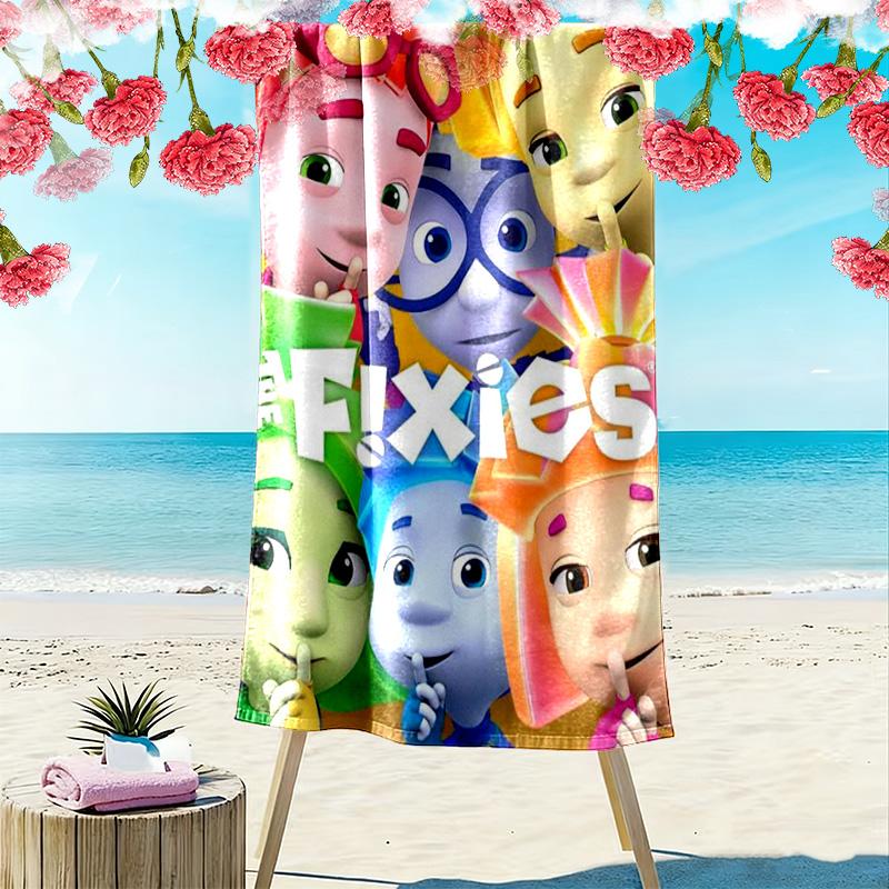 Telo Mare Fixies con Stampa Cartoni Animati, Asciugamano Grande Morbido Asciugatura Rapida per Spiaggia Campeggio Nuoto