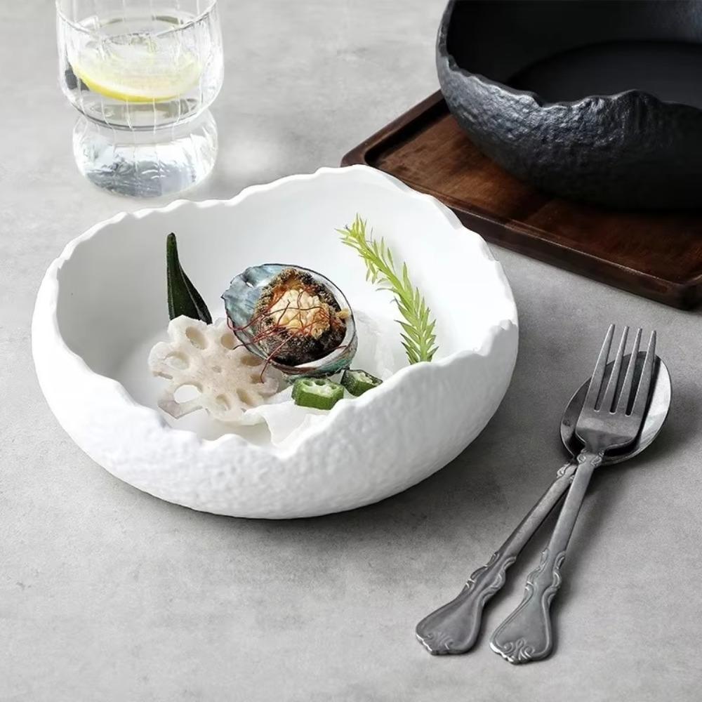 Matte Finish Dessert Bowl Irregular Shape Open Dessert Plates Creative Snack Dish Collection