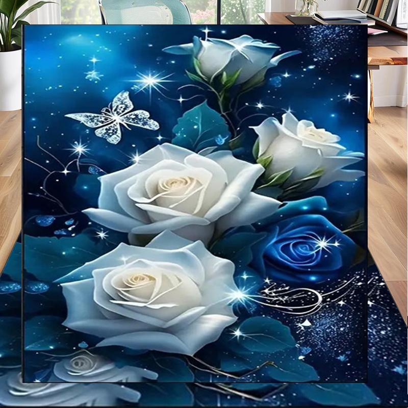 Blue Roses And Butterflies Office Rug Chair Mat, Entryway Carpet, Suitable for Front Door, Bedroom, Living Room, Desk, Holiday Gift