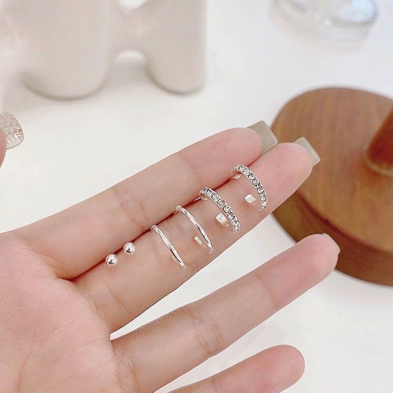 6Pcs/Set Korean Simple  Stud Earring Set C Shaped Zircon Earrings
