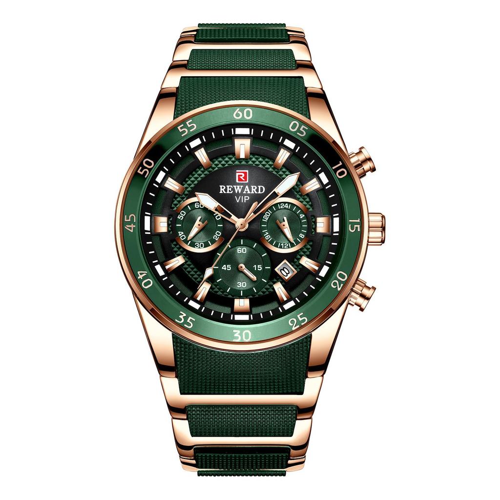 Reward Multifunctional Luminous Waterproof Men's Sport Watch with Calendar and Solid Steel Band (Model RD81011M)