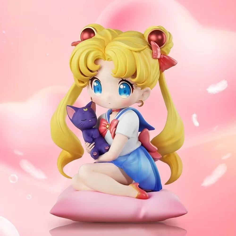 Neue Q-Style Sitzende Sailor Moon & Usagi Tsukino GK Statue - Anime Sammlerfigur, Kawaii Schreibtischdekoration Für Fans Geschenke
