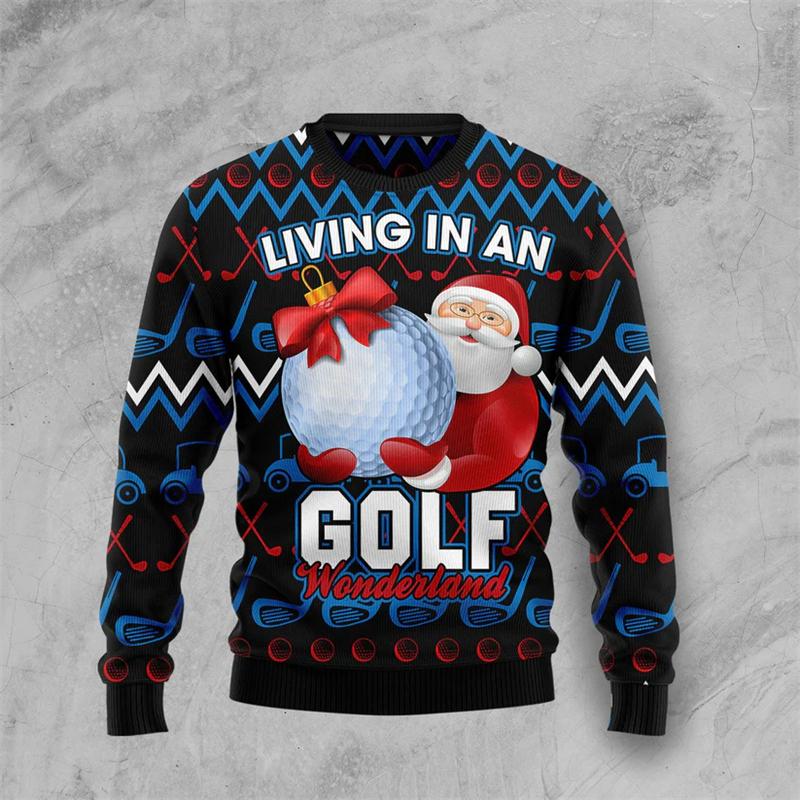 3D Printed Funny Santa Claus Play Golf Graphic Ugly Christmas Sweater for Women New Xmas Pullovers Sweatshirts Cool Jumper Tops