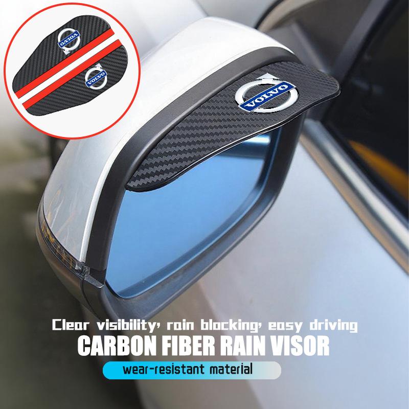 2PCS Car Logo Rearview Mirror Rain Brow Carbon Fiber Eyebrow Rain Cover For Volvo V40 V60 C30 C70 S60 S80 S90 XC40 XC60 XC70