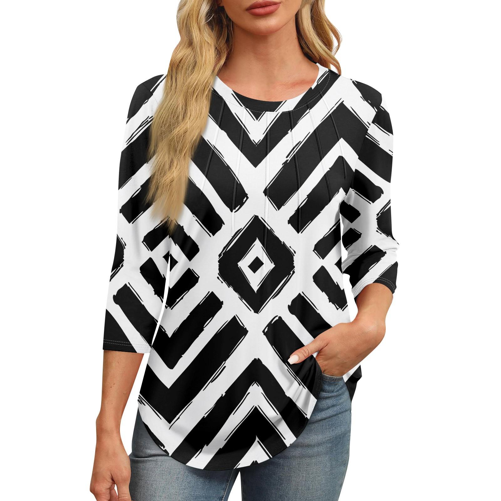 Женская модная футболка с круглым вырезом и рукавом 3/4 с принтом — фото 7