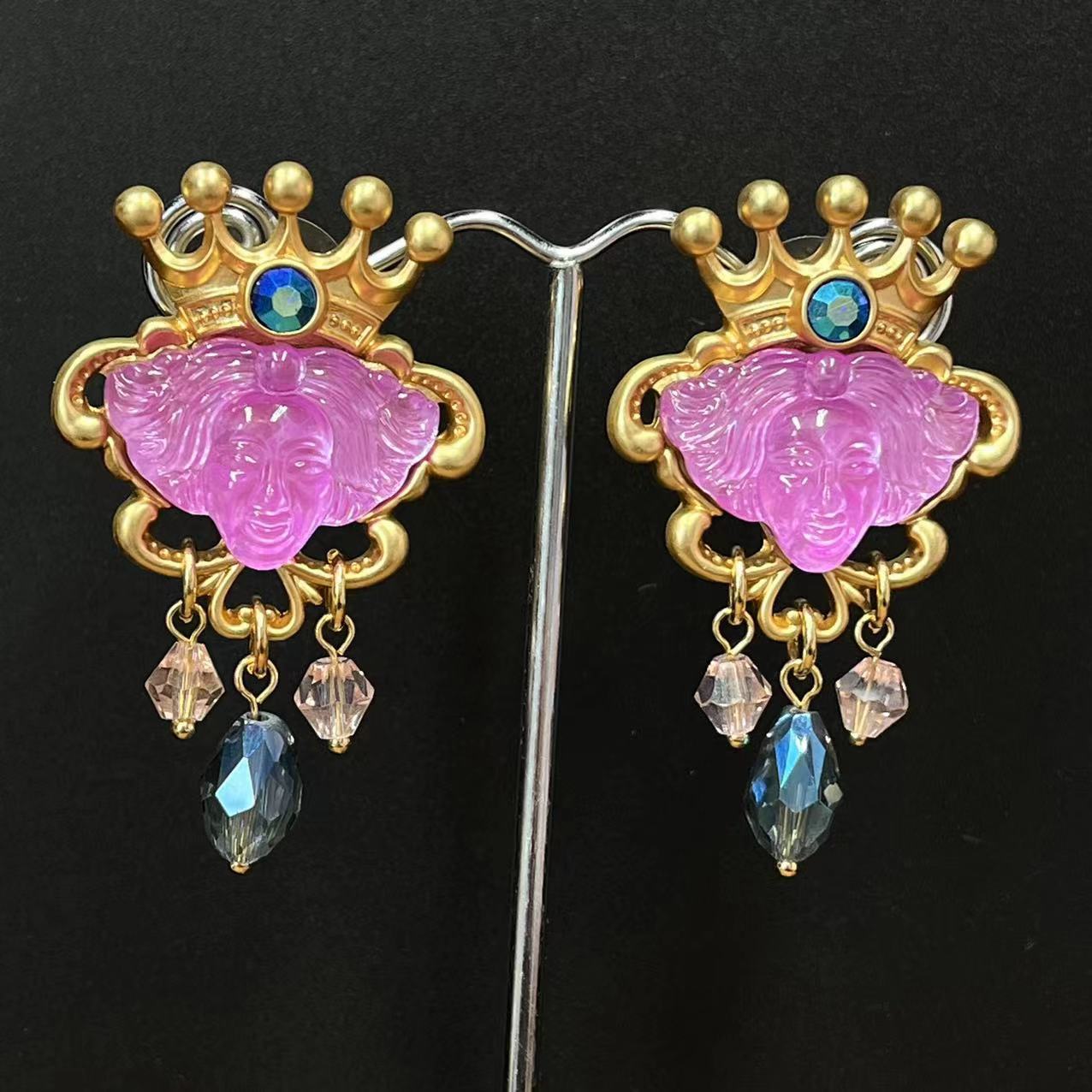 Antique Jewelry KF German Alice Series Witch Earrings Colorful Moen Face