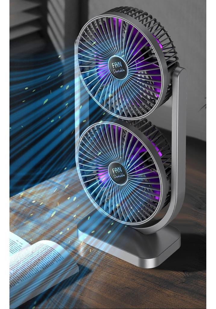 USB Rechargeable Dual-Head Silent Desktop Fan for Home and Office