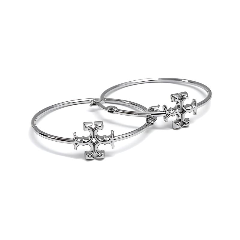 TORY BURCH Logo pattern decoration brass earrings women s silver 83431-020 серебряный