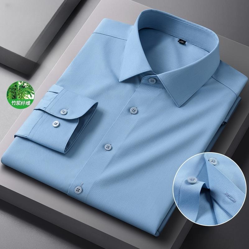 New Men Shirt Bamboo Fiber Long Sleeve Anti-wrinkle Non-ironing Slim Fashion Casual Business Office White Blue Social Shirt 5XL