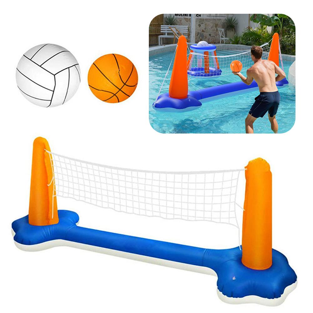 Floating Volleyball Set 2 In 1 Pool Volleyball Set & Basketball Hoop Pool Basketball and Volleyball Game for Kids Adults