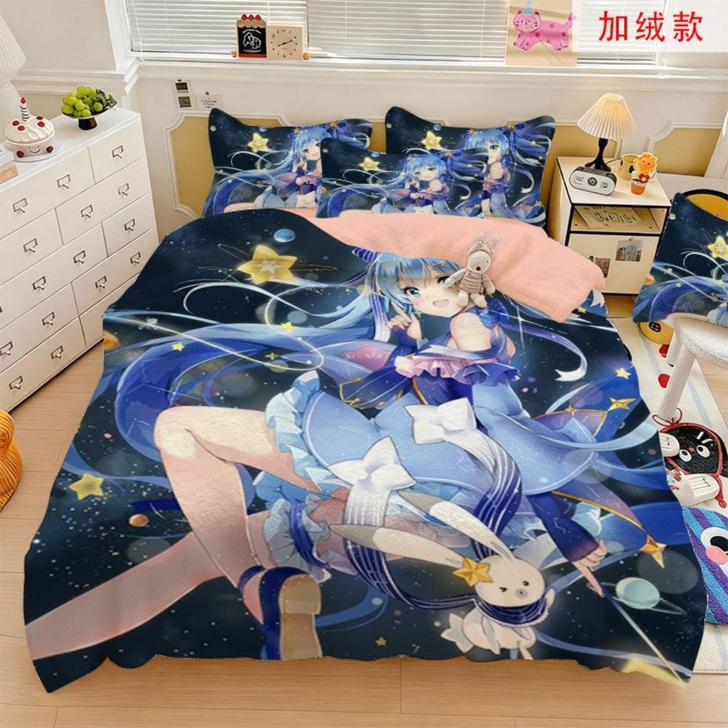 Hot Anime beautiful girl Hatsune Miku Balinese Duvet Cover Set Bedding with 1-2 Pillowcases Room Teens Bedroom Decor Fans Gift
