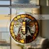 Bee and Flower Stained Glass Catcher, 8x8 inches,Christmas Holiday Themed Window Hanging Decoration, Garden Porch Bedroom Office Art, Decorative Gifts