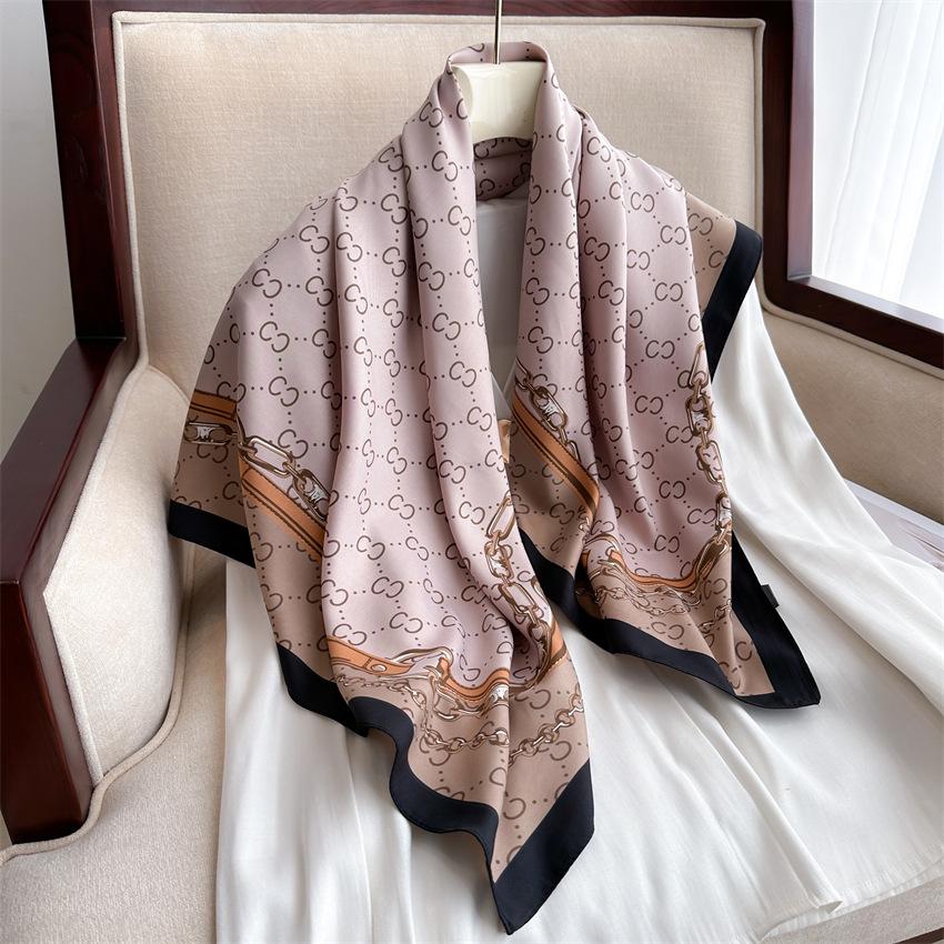 Fashion printed silk scarf twill silk high quality square scarf women's headscarf 91x91cm travel shawl autumn and winter scarf