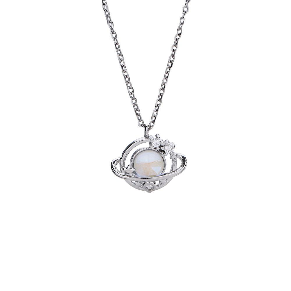 

Dream Planet Collarbone Chain Personality Unique Girl Heart Gift Neck Chain Fantasy Color Zircon Moonstone Star Necklace Copper (White Gold)