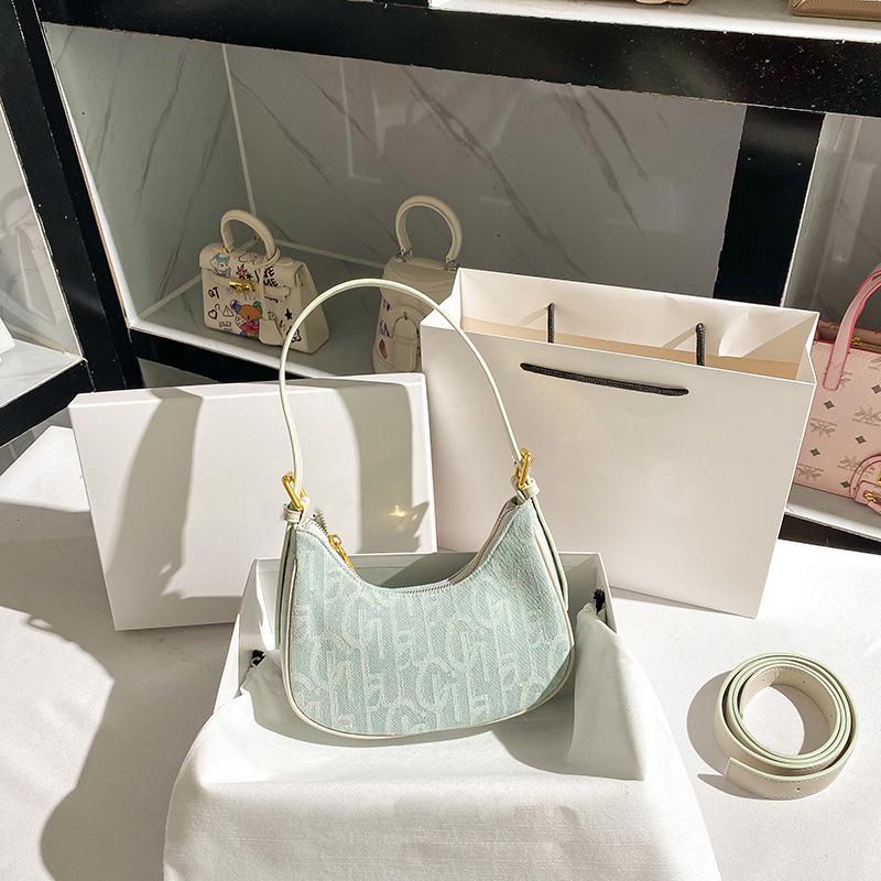 Korean Style PU Denim Women's Underarm Baguette Shoulder Bag - 2021 New Niche Dumpling Design