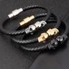 Men's Black Braided Leather Bracelet with Stainless Steel Skull Design Cool Wristband
