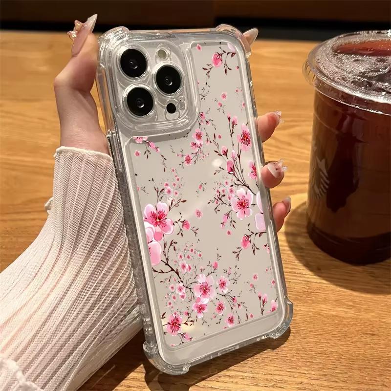 Cute Flowers Transparent Phone Case For iPhone 17 16 15 14 13 12 11 Pro Max 17 Air 14 15 Plus X XR XS Shockproof Silicone Cover