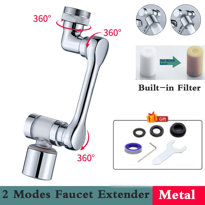 

Новый металлический удлинитель для крана с вращающимся углом 1080°, распылительная головка с фильтром, универсальный двухрежимный адаптер для крана, аэратор, удлинитель для крана серебряный