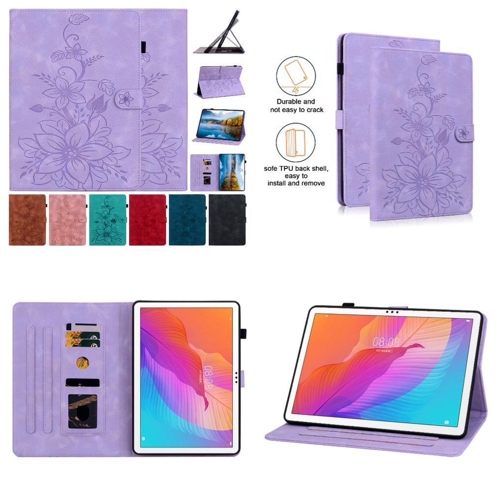 For Huawei MatePad T 10s(AGS3-L09 (Wi-Fi/LTE), AGS3-W09 (Wi-Fi Only)). PU Leather Exquisite Floral Embossed Design Tablet Case