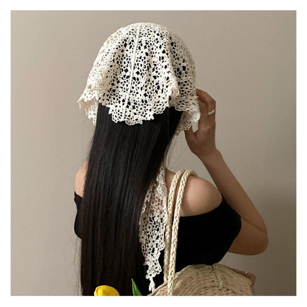 Slim Fit Hip Curtain Lace Trim Apron Wrap Skirt Trendy Triangular Headscarf  Women