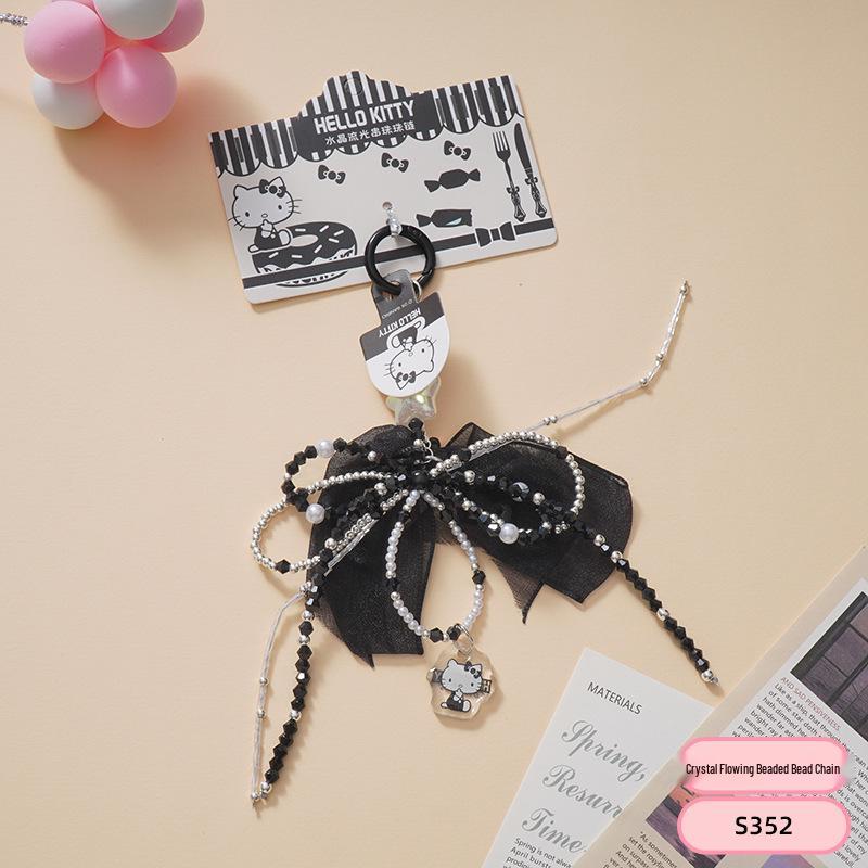 Sanrio Crystal Bow Beaded Jewelry Keychain - Lace Handbag Charm, Korean Style