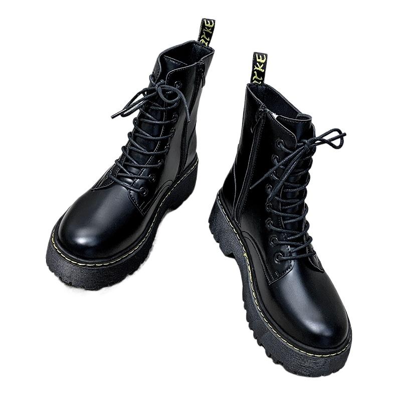 New Mid Calf Boots Women Winter Fashion Lace-up Ladies Chelsea Zipper Botas Mujer Boots Sports Platform Heel Ladies Shoes