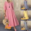 Ladies Girls Classic Dress Check Plaid O Neck Casual Loose Long Dress for Summer Cool