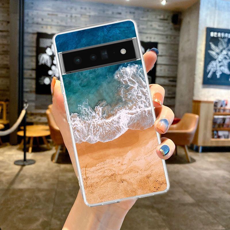 Niebieskie niebo plaża dla Google Pixel 8 7 6 Pro 6A 5 4 5A 4A 3A XL 5G etui na telefon silikonowy odporny na wstrząsy miękki przezroczysty pokrowiec Fundas