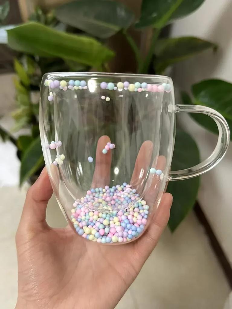 Creative Double Wall Glass Cup Real Flower Conch Flash Filler Glass Cups Hand Gifts High Borosilicate Glass Cups with Handles