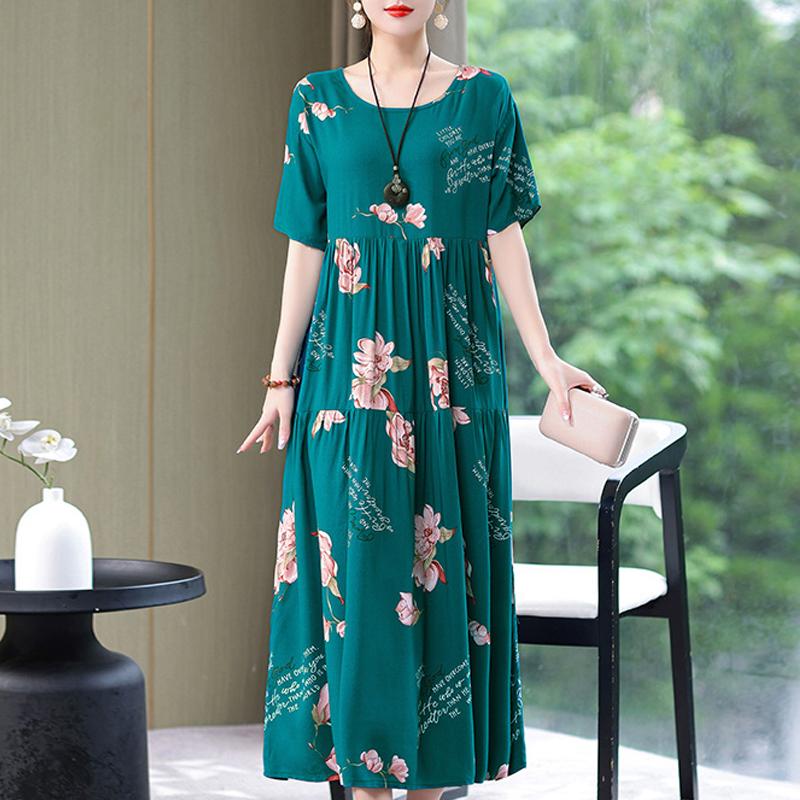 Damenkleid, Sommer, Vintage-Kleidung, lässig, kurzärmelig, langes Kleid für Damen, Sommer-Outfit