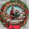 Rustic Christmas Wooden Sign with Santa Claus Pattern - Merry Christmas Round Sign for Front Door, Wall Hanging Decor - Ideal Christmas Decoration
