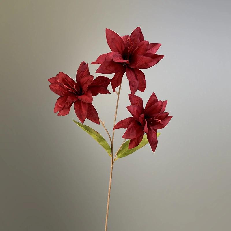 2PCS 3 Heads Lily Artificial Flowers Real Touch Fake Flower for Wedding Home Party Table Centerpieces