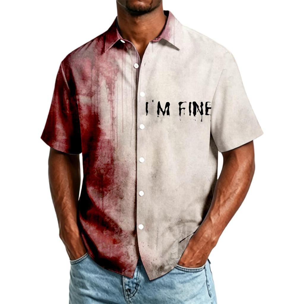 Men's Casual Short Sleeve Button Down Shirt Halloween Print Knife Graphic Lightweight Breathable Fabric Summer Top