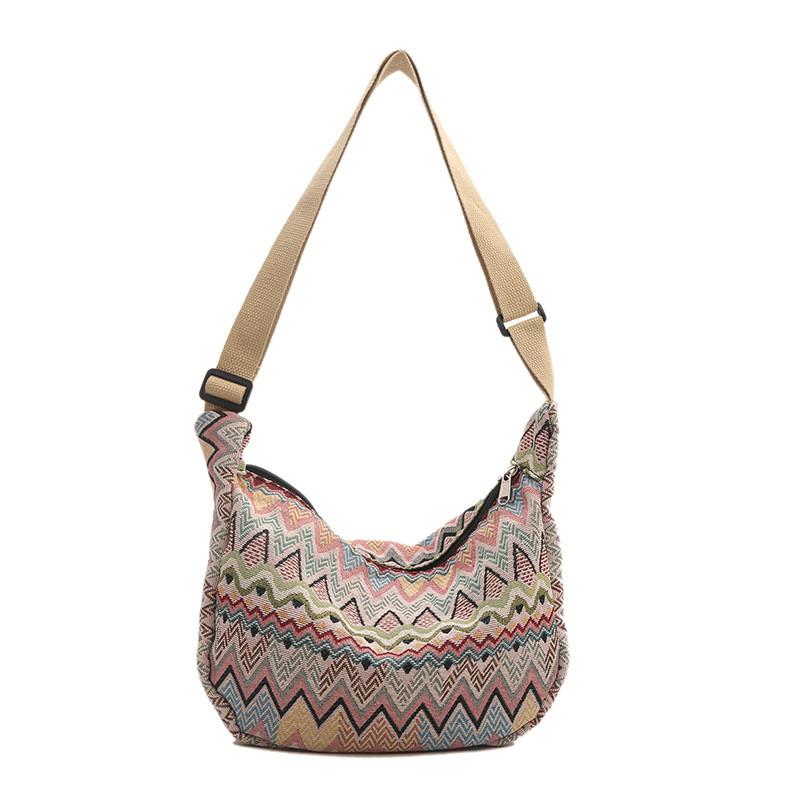 Womens Street Style Canvas Shoulder Bag With Zipper Closure And Mobile Pocket
