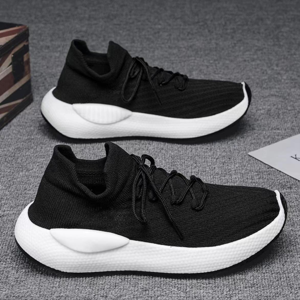 Мужские нескользящие прогулочные кроссовки Легкие дышащие кроссовки без шнуровки Спортивная спортивная теннисная обувь Летающие вязаные беговые кроссовки для мужчин 39 чёрный 2336₽