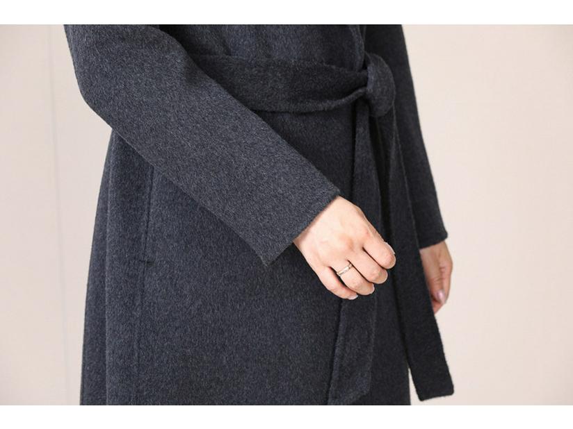 Women's Double-Sided Cashmere Coat - Trendy Mid-Length Tie Wool for Autumn/Winter