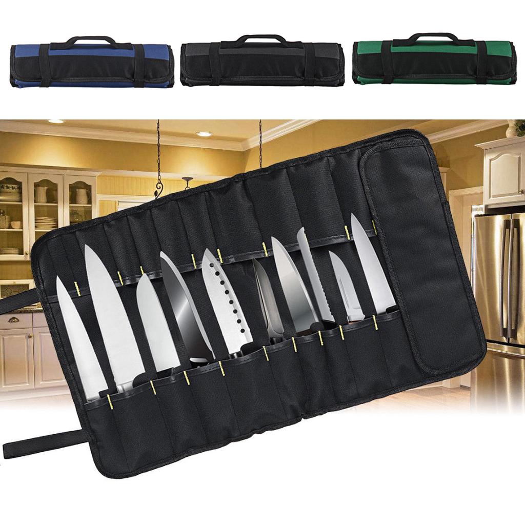 22 Pocket Chef Roll Bag Cutter Carry Storage Pouch Organizer Mėlyna
