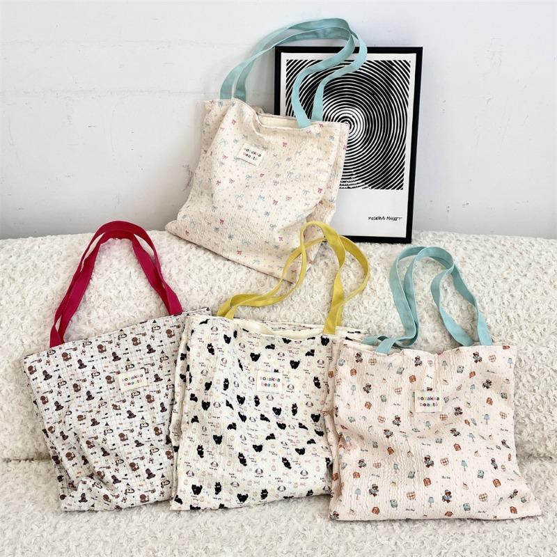 4 Contrasting Color Shoulder Canvas Bag Large Capacity Work Commuter Bag Student Female Summer Hand