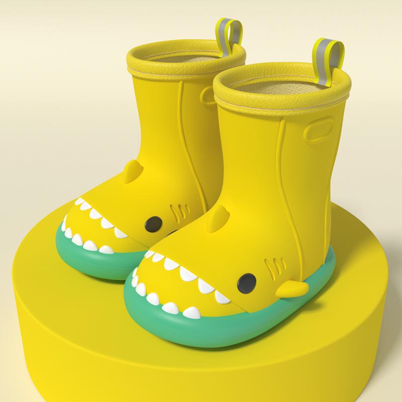 

Женские летние модные нескользящие милые резиновые короткие дождевые ботинки с акулой 37 зелёный/жёлтый