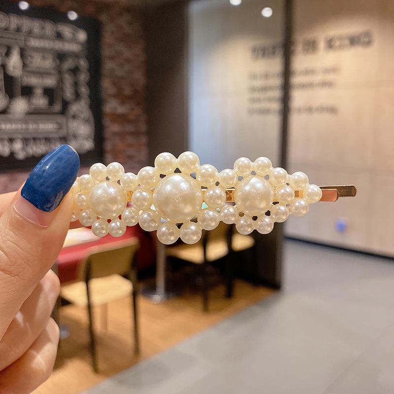 

Корейская шпилька для волос со стразами и жемчугом для женщин: Элегантная боковая заколка для челки 9#Three Flowers