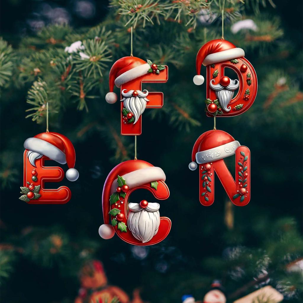 2D Christmas Hat 26 Letter Pendant Christmas Tree Home Decoration Acrylic Flat Car Pendant
