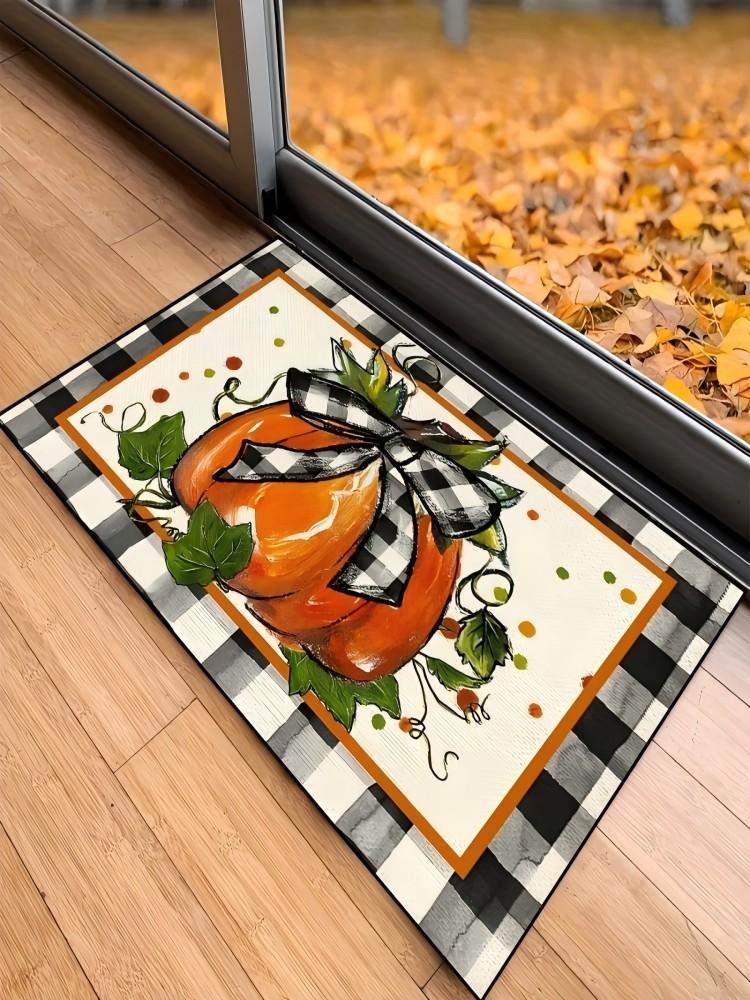 Thanksgiving Pumpkin Bow Doormat Comfortable Noise-Reducing Entrance Hallway Mat Bathroom Rug Home Decor