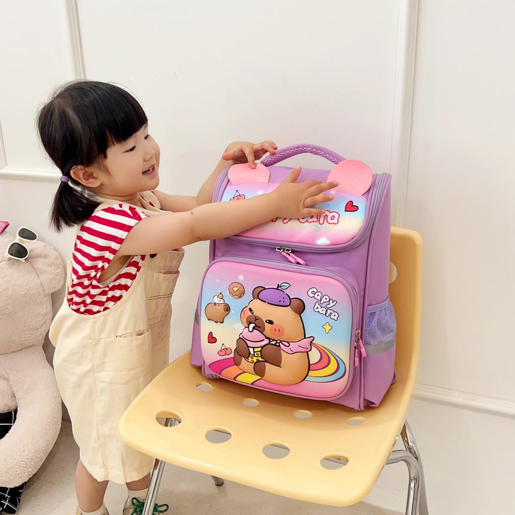 Childrens School Backpack With Cartoon Capybara Pattern Features For Grade 3-4 Students