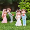 1 Pair Miniature Wedding Cake Toppers Mini Bride Groom Figurine Romantic Kissing Couple Resin Statue for Anniversaries Engagement Party Bridal Shower
