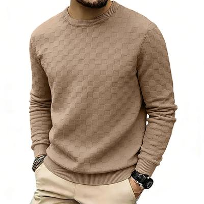 Spring Autumn Men's Heavyweight Sweatshirts Loose Casual Simple Jacquard Checkerboard Round Neck Long Sleeve Sweatshirt Man