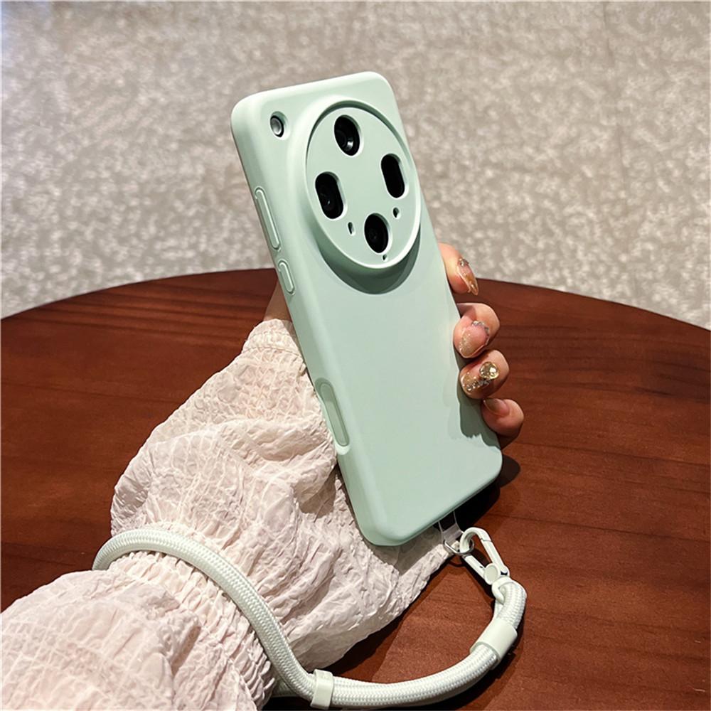 

Чехол для Oppo Find X8 Ultra 5G с точными вырезами, жидкий силикон+ПК, чехол для телефона с ремешком на запястье Light Green